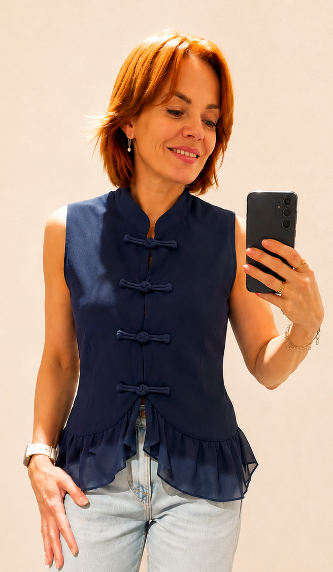 Navy Chiffon Top