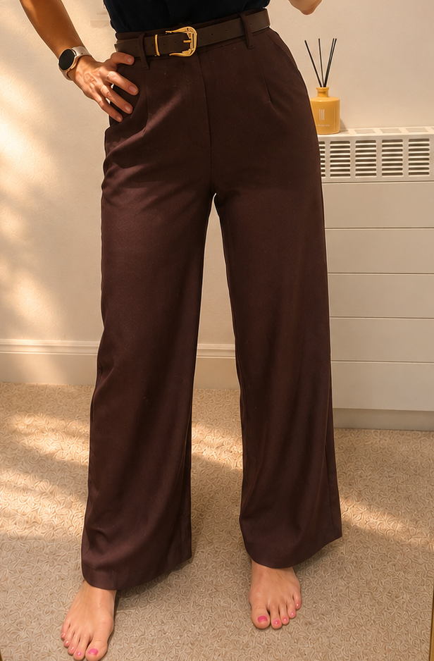 Wine Red Belted Trousers