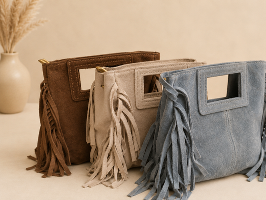 Suède handtasje met franjes - small