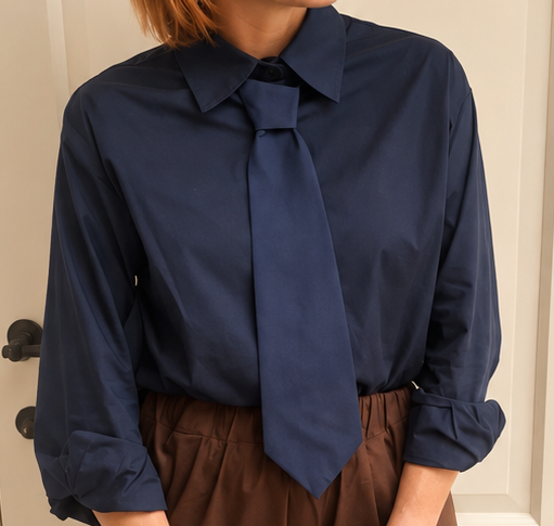 Navy Tie Blouse