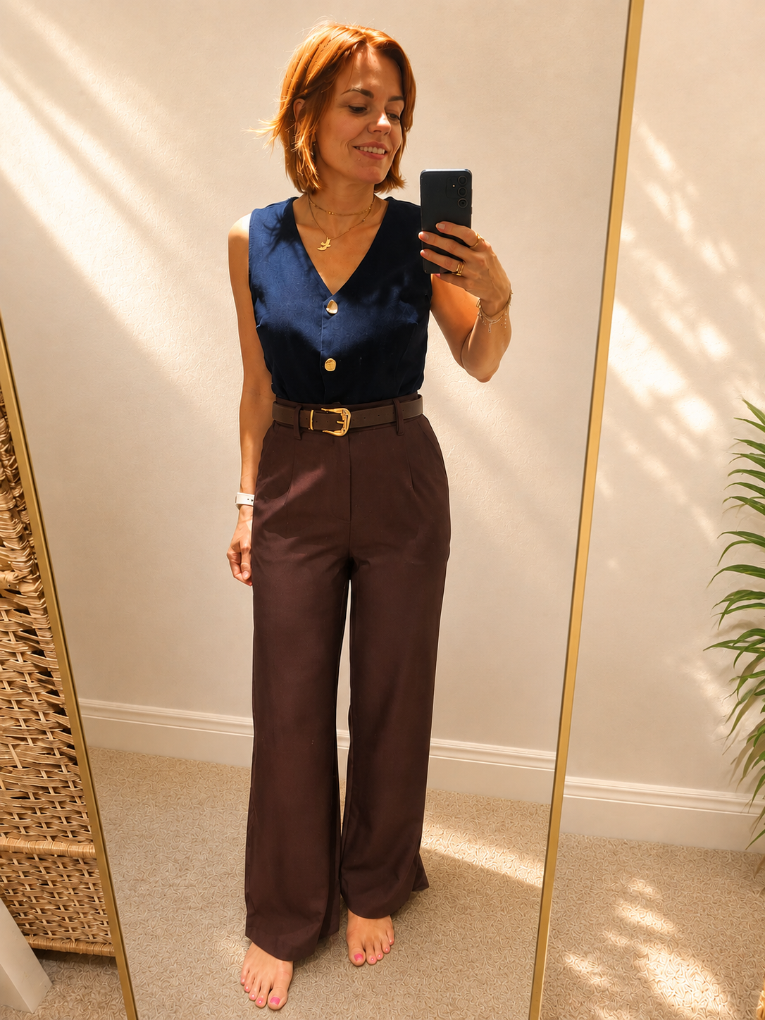 Wine Red Belted Trousers