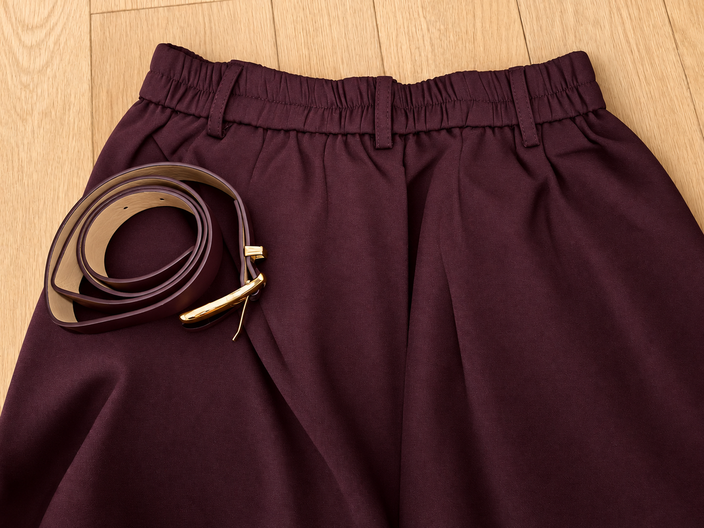 Wine Red Belted Trousers