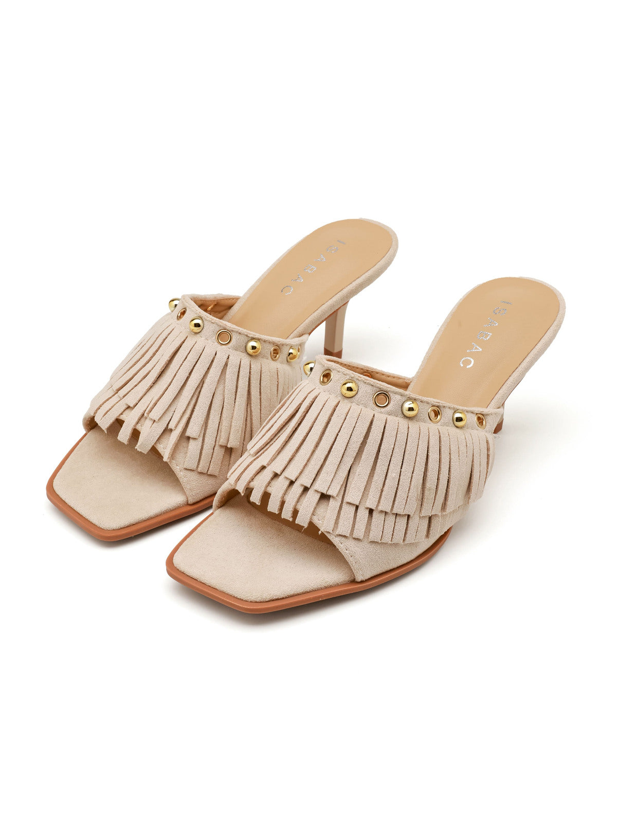 Suède Mules met Franjes & Studs