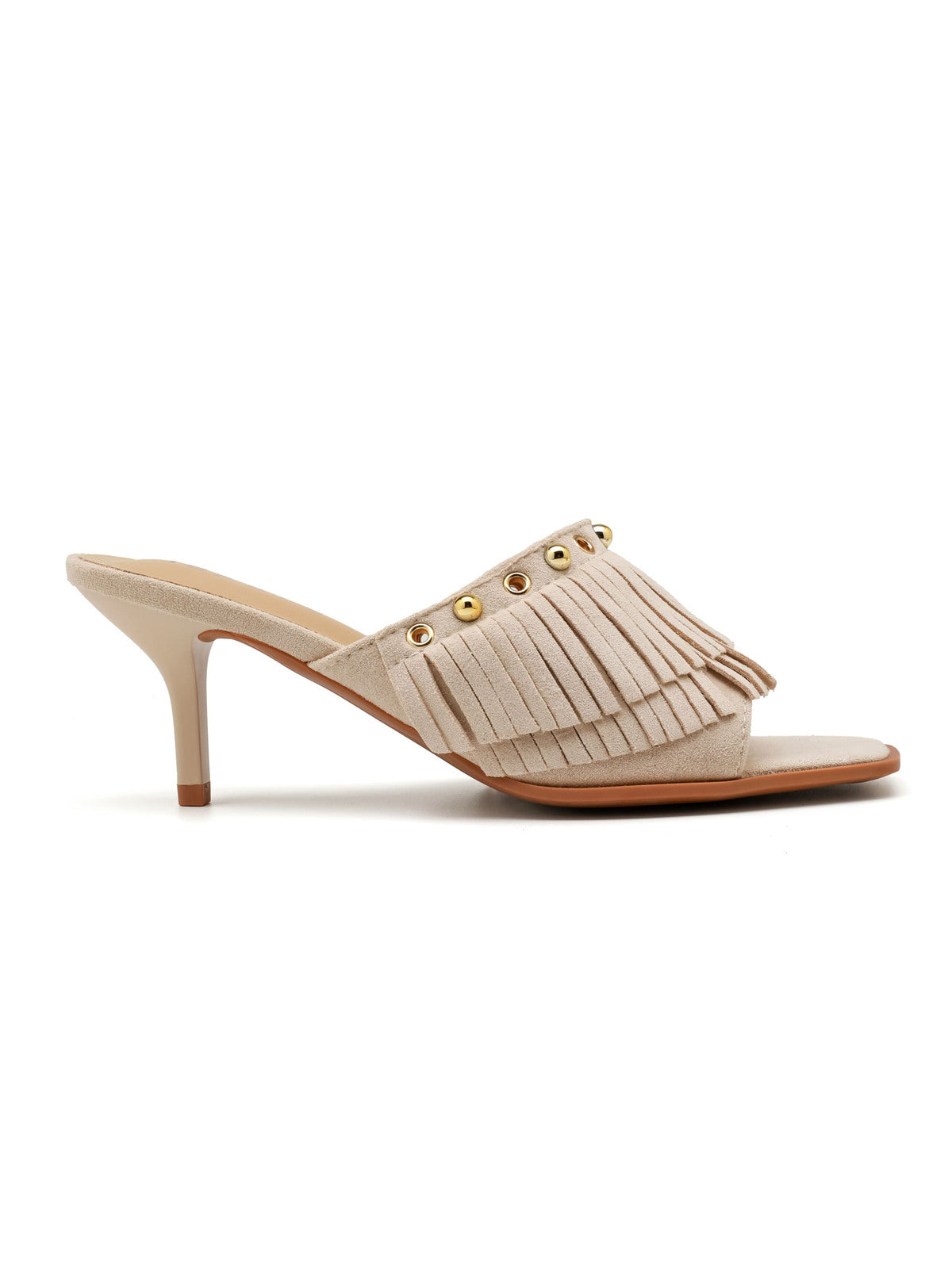 Suède Mules met Franjes & Studs