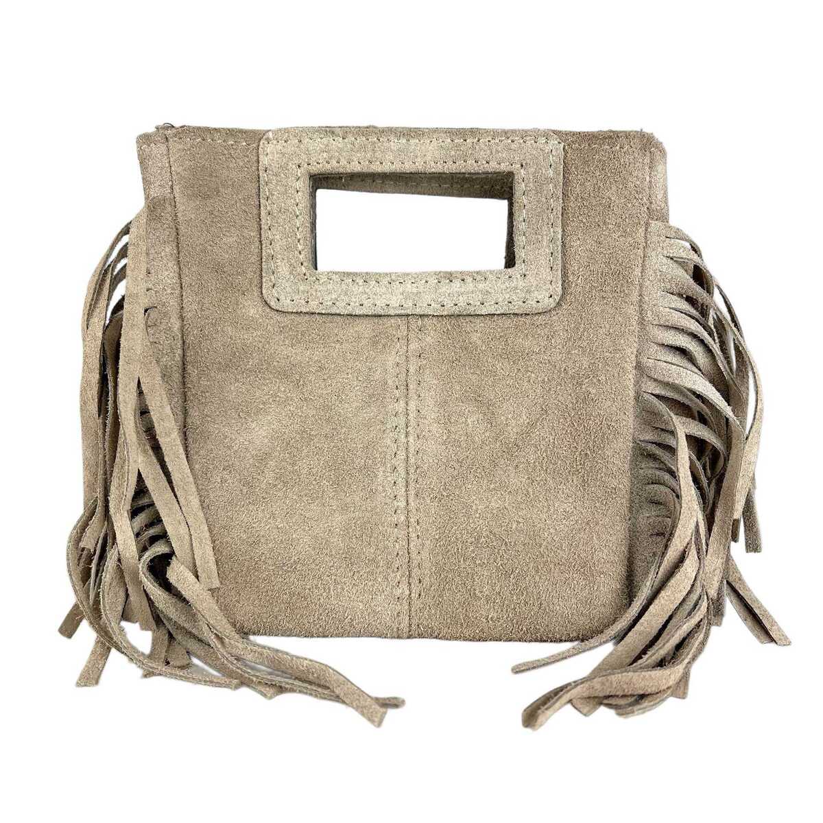Suède handtasje met franjes - small