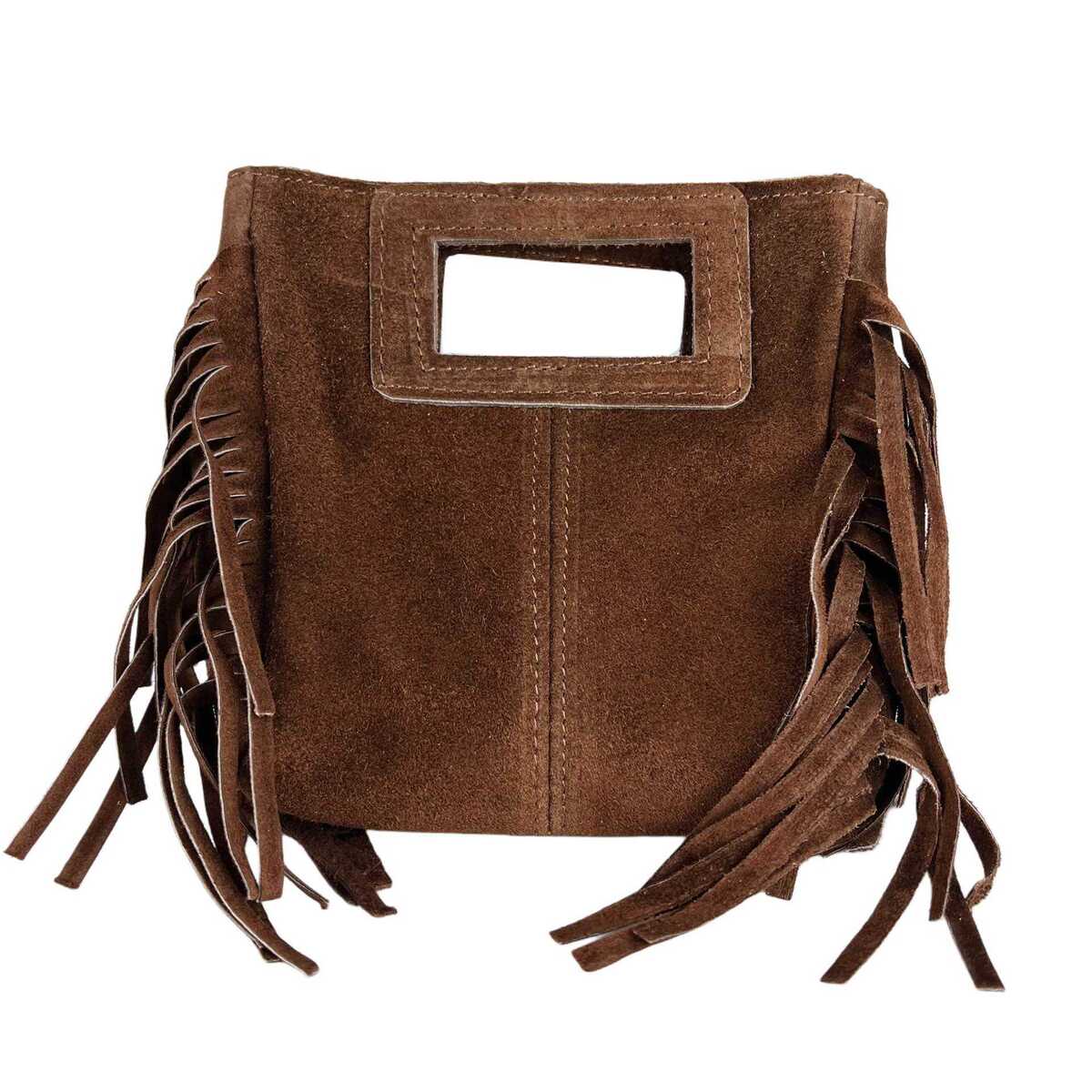 Suède handtasje met franjes - small